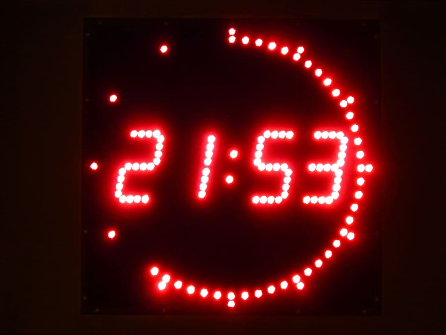 red LED wall clock displaying 21:53, digital clock, time of HD wallpaper