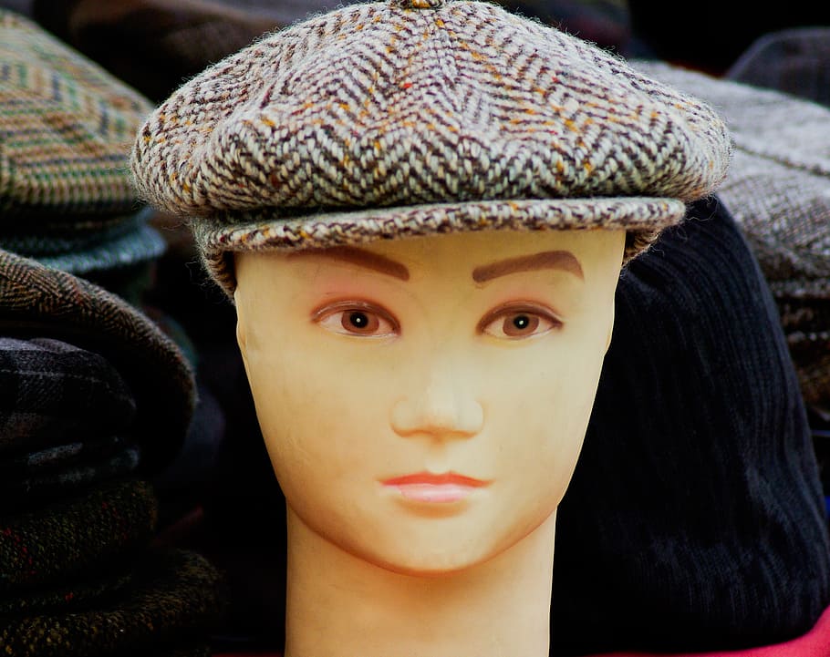 cap, man, hat, mannequin, close-up, clothing, indoors, human representation HD wallpaper