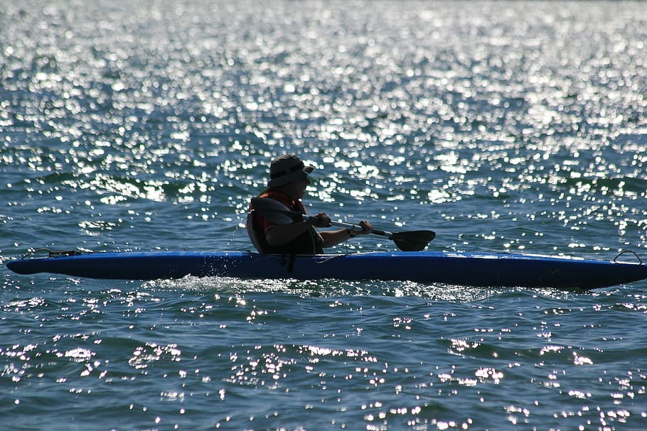 Water, Canoe, Oar, sea, one person, one man only, outdoors HD wallpaper