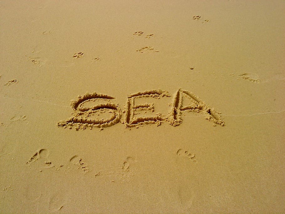 sea, ocean, beach, sun, sand, land, text, western script, communication HD wallpaper