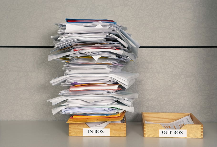 photo of pile of documents in box, management, time, life, inbox, HD wallpaper