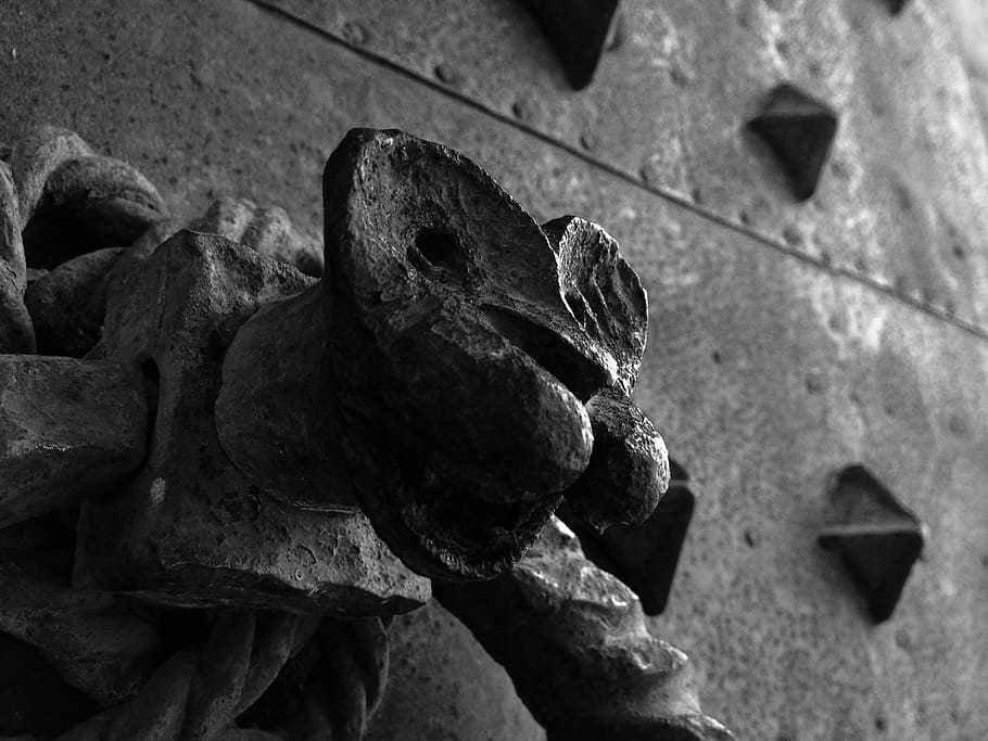 forging, castle, old, iron, door, black and white, sculpture HD wallpaper