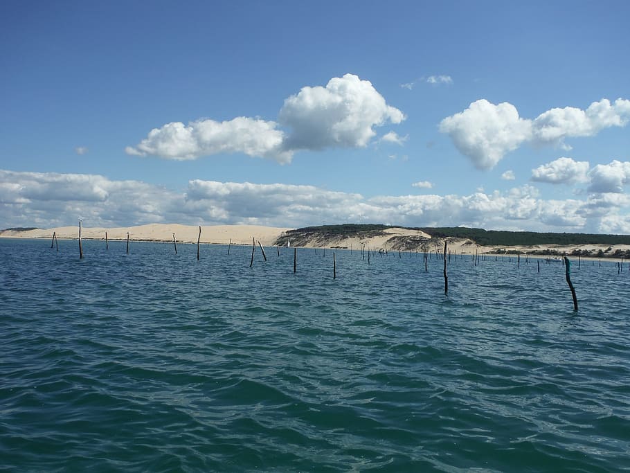 sea, arcachon basin, dune, sky, water, waterfront, architecture HD wallpaper
