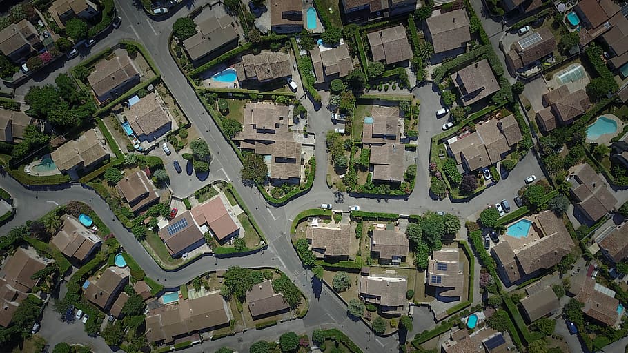 birds eye photography of city buildings, aerial photography of housing HD wallpaper