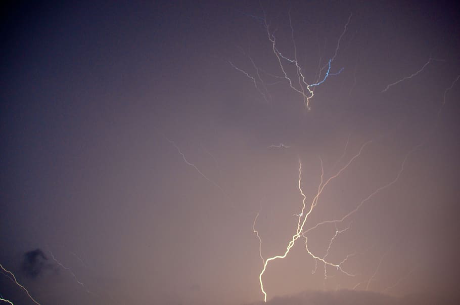 lightning, clouds, night, thunderstorm, weather, sky, nature HD wallpaper