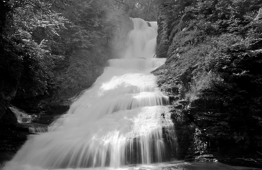 waterfall, cascade, downfall, chute, current, streaming, flowing HD wallpaper