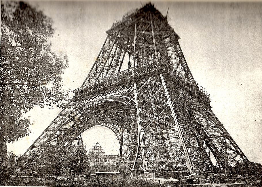 construction of Eiffel Tower France photo, eiffel tower under construction