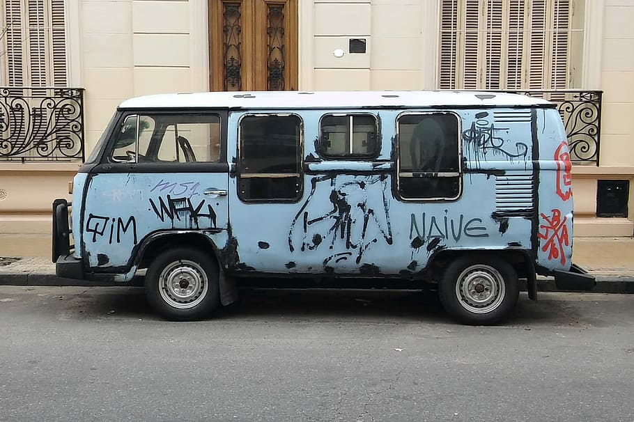 Volkswagen, Vw, Hippie Van, 60s cars, auto graffiti, transportation, HD wallpaper