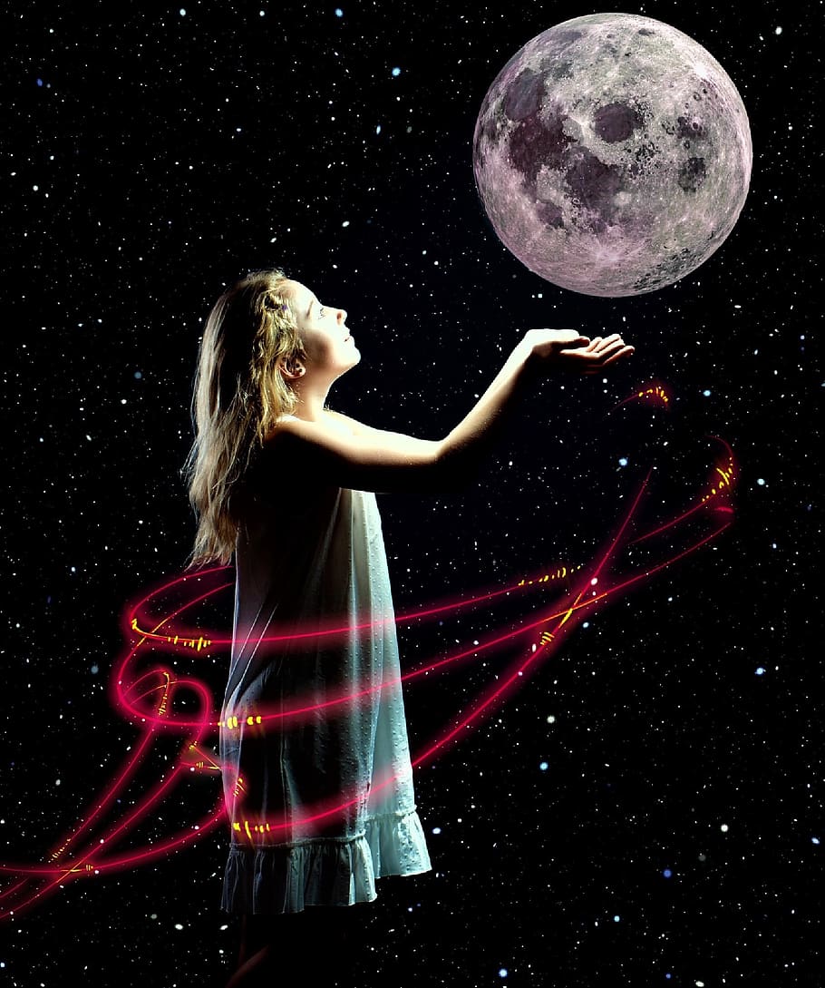 darkness, background, moon, space, planet, child, star, celestial body HD wallpaper