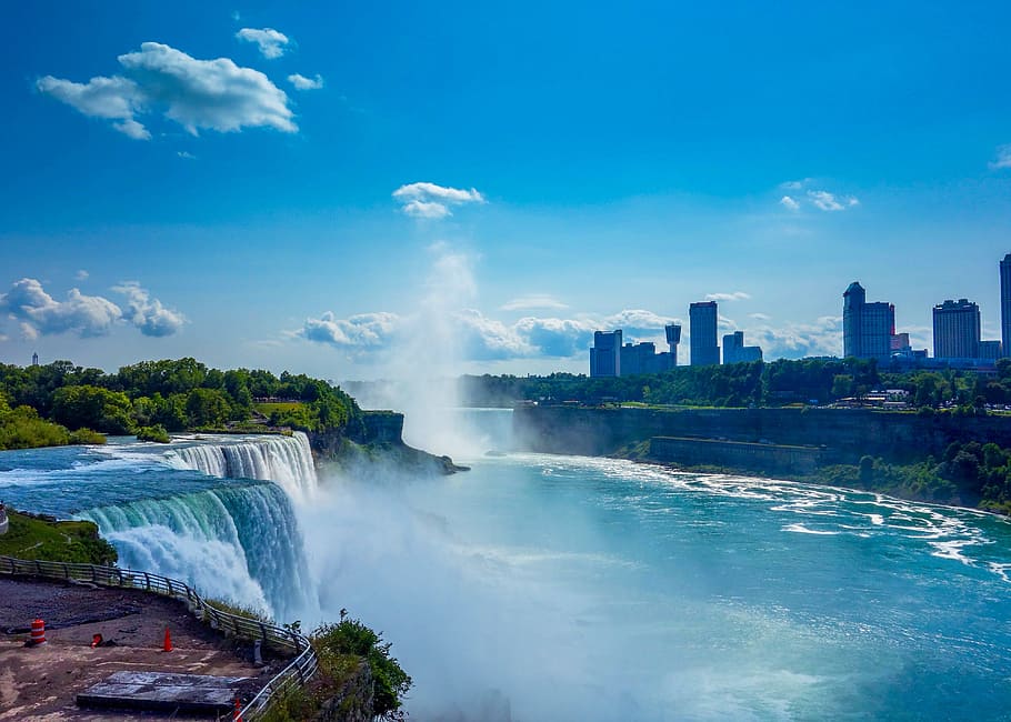 city, water, clouds, mist, daylight, falls, niagara, Niagara Falls HD wallpaper