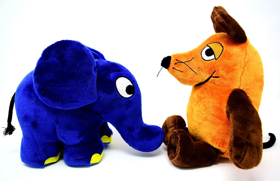 mouse, elephant, blue, soft toys, plush toys, cute, children HD wallpaper