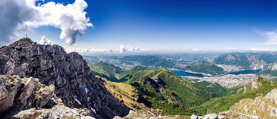 gray rock cliff under clodu sky at daytime, cloud, forest, high HD wallpaper