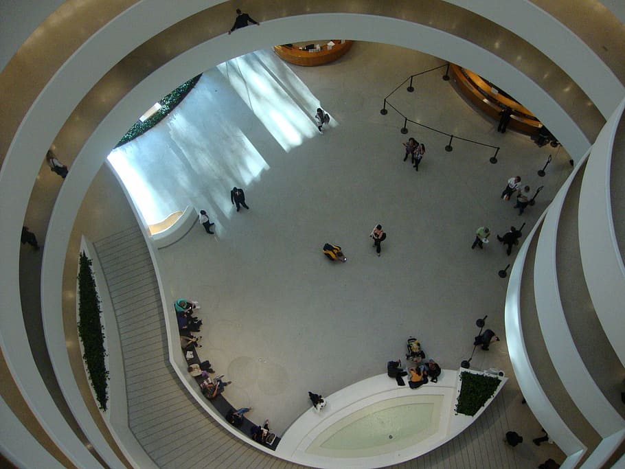 new york, museum, circular building, group of people, architecture HD wallpaper