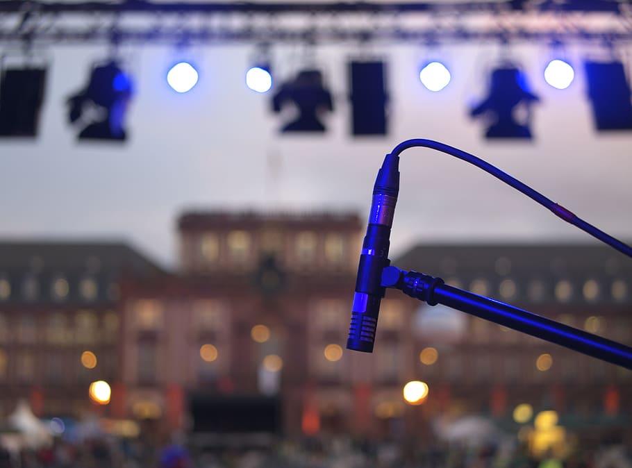 microphone, stage, live, lamps, lights, concert, live concert HD wallpaper
