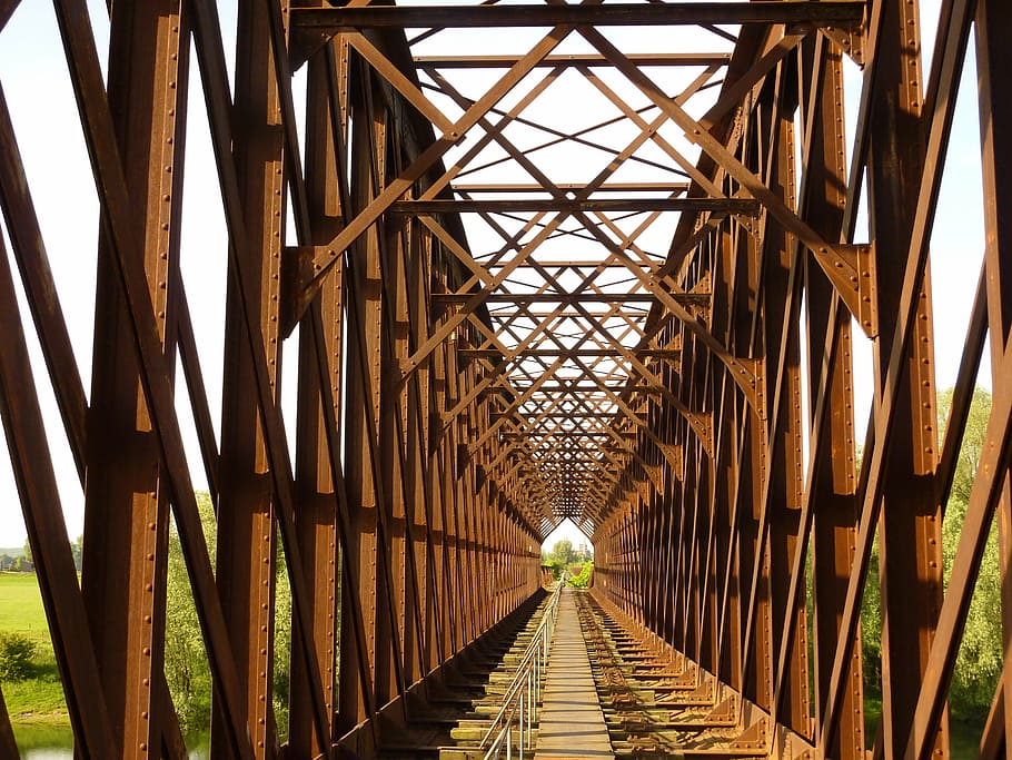 railway bridge, rust, train, railway line, germany, transport HD wallpaper
