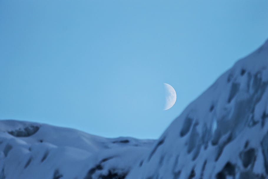 Moon, Mountain, Alaska, Winter, Snow, sky, cold temperature HD wallpaper
