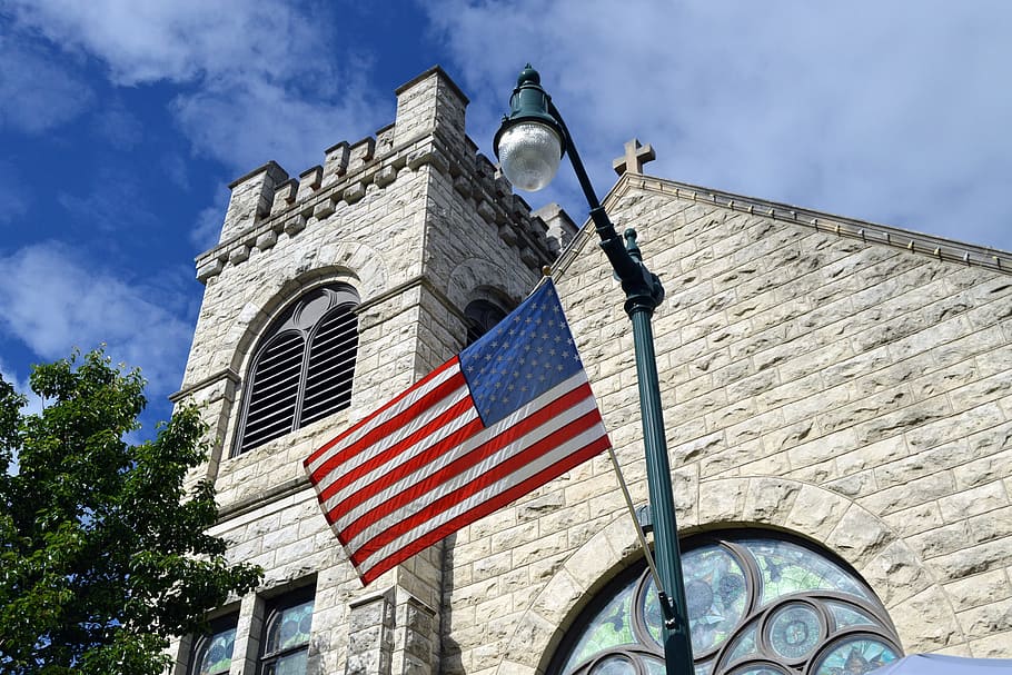 american flag, church, usa, patriotism, national, pride, symbol