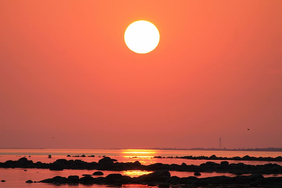 beach, sunset, horizon, sea, water, evening, sky, light, beauty in nature HD wallpaper