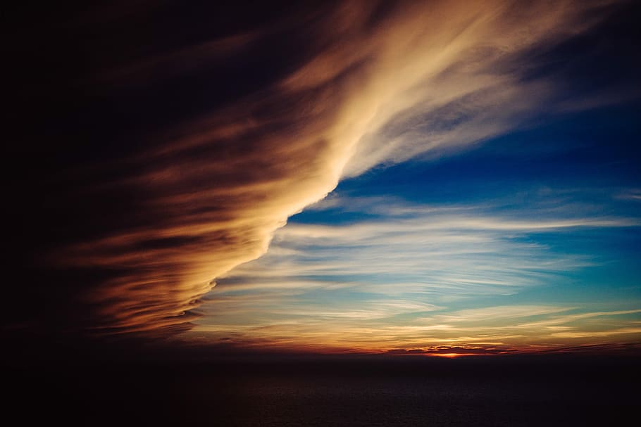 brown and blue sky, photo of cloudy sky, sunset, orange, sonya6500 HD wallpaper