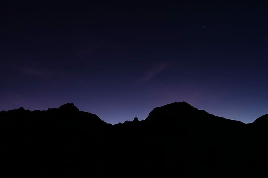photo of mountain, silhouette of mountain during nighttime, sunset HD wallpaper
