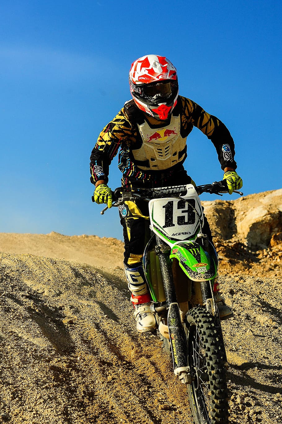 road, sky, man, person, action, adventure, biker, clouds, competition HD wallpaper
