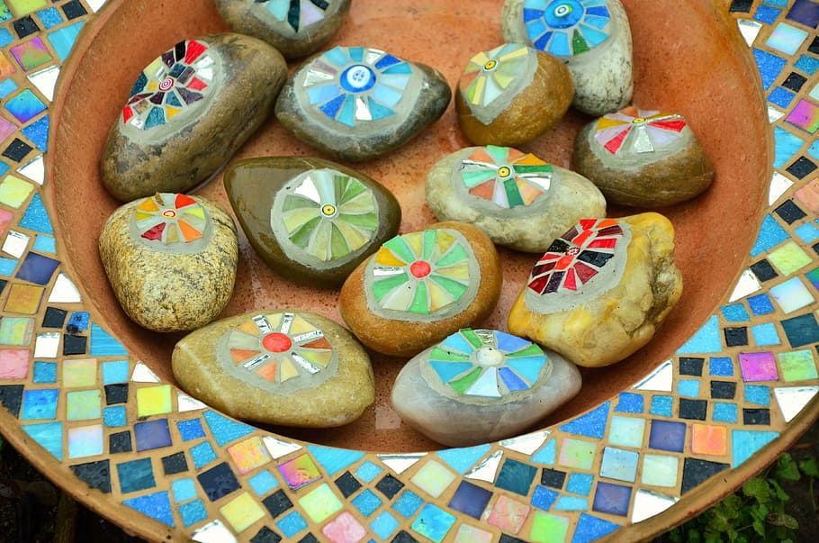 assorted-color decorative stones, mosaic, pattern, colorful HD wallpaper