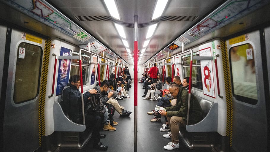 train interior, people sitting inside train, subway, metro, underground