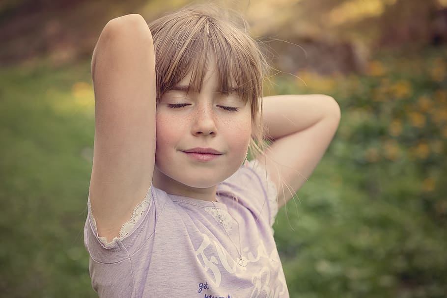girl's purple top, person, human, child, blond, enjoy, relax HD wallpaper