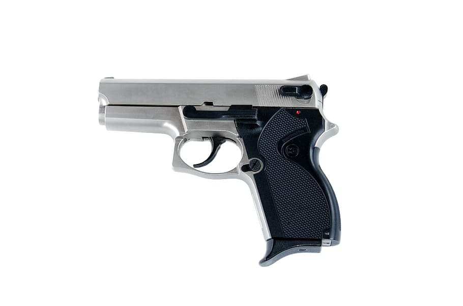 silver and black pistol, gun, weapon, violent, crime, leave HD wallpaper