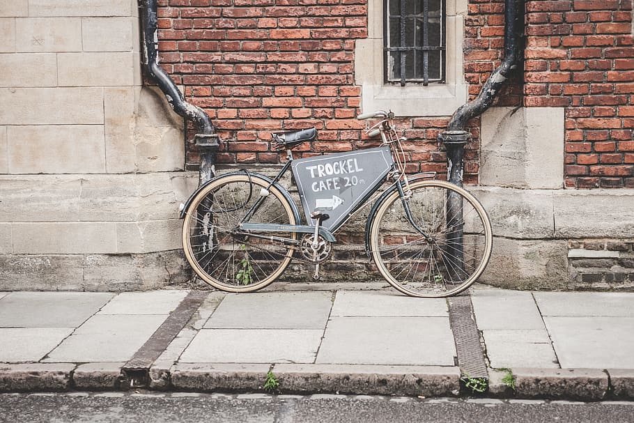 street, sign, bricks, wall, bicycle, bike, brick wall, pavement HD wallpaper