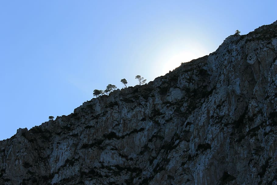 cliff, landscape, summer, sky, low angle view, clear sky, rock HD wallpaper