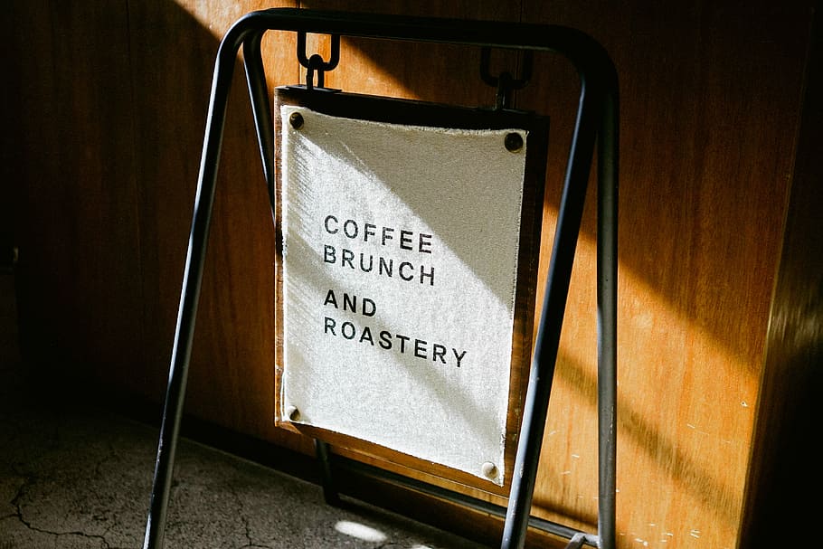 gray steel frame, white and black coffee brunch and roastery signage HD wallpaper