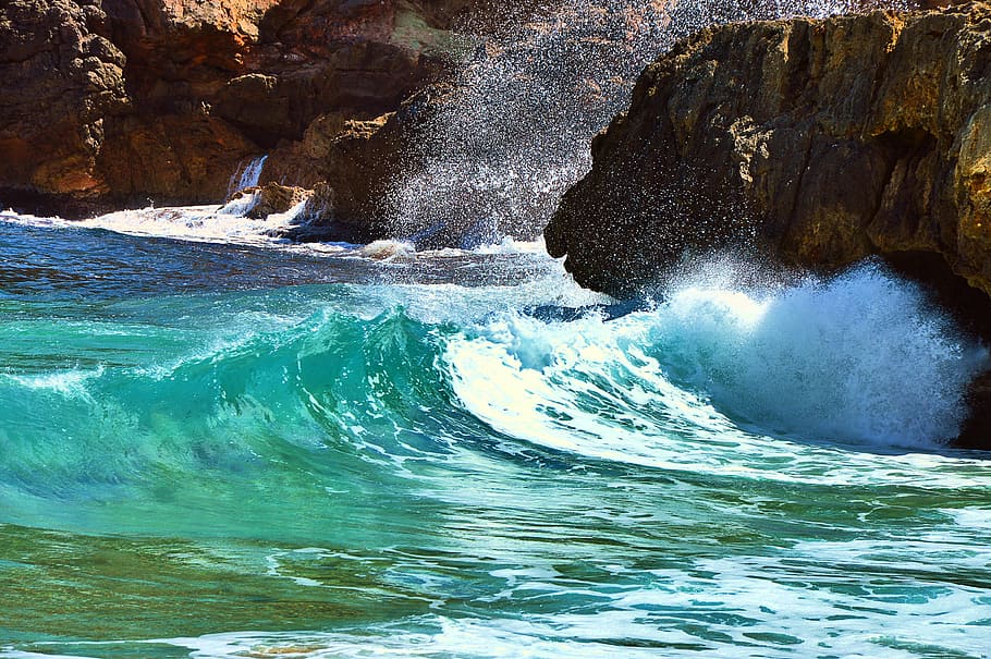 water, wave, surf, sea, nature, coastline, cliff, blue, rock - Object HD wallpaper