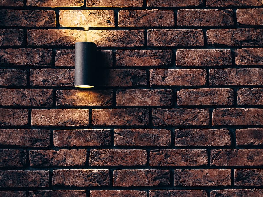 brick wall with sconce, lamp, grunge, interior, design, decor, HD wallpaper
