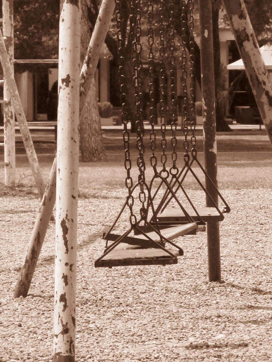 hammocks, park, sepia, day, playground, architecture, nature HD wallpaper
