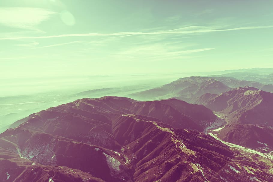 mountain range, aerial view, landscape, nature, sky, peak, hill HD wallpaper