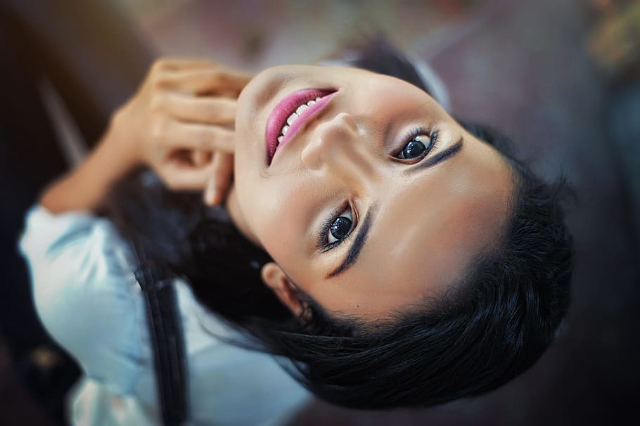 shallow photography of woman, face, close-up, eyes, lips, smile HD wallpaper