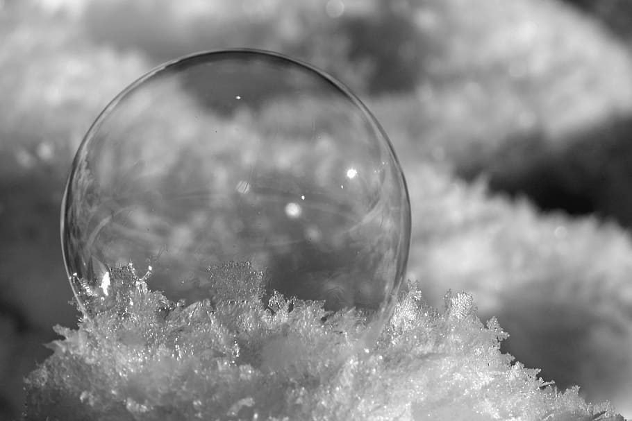 close up photography of bubble on snow, Soap Bubble, Winter HD wallpaper