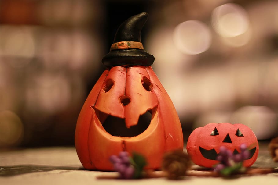 pumpkin heads on beige surfacef, halloween, autumn, horror, spooky HD wallpaper