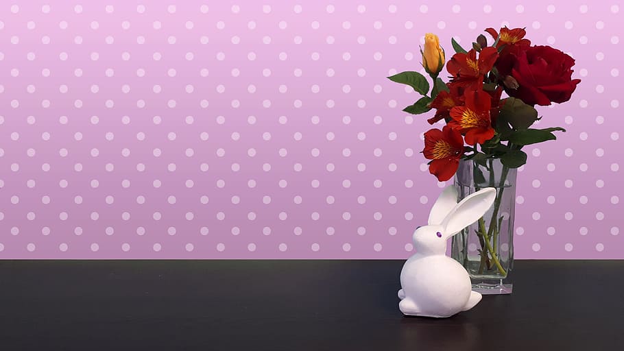 red and yellow petal flowers, easter, bunny, rabbit, spring HD wallpaper