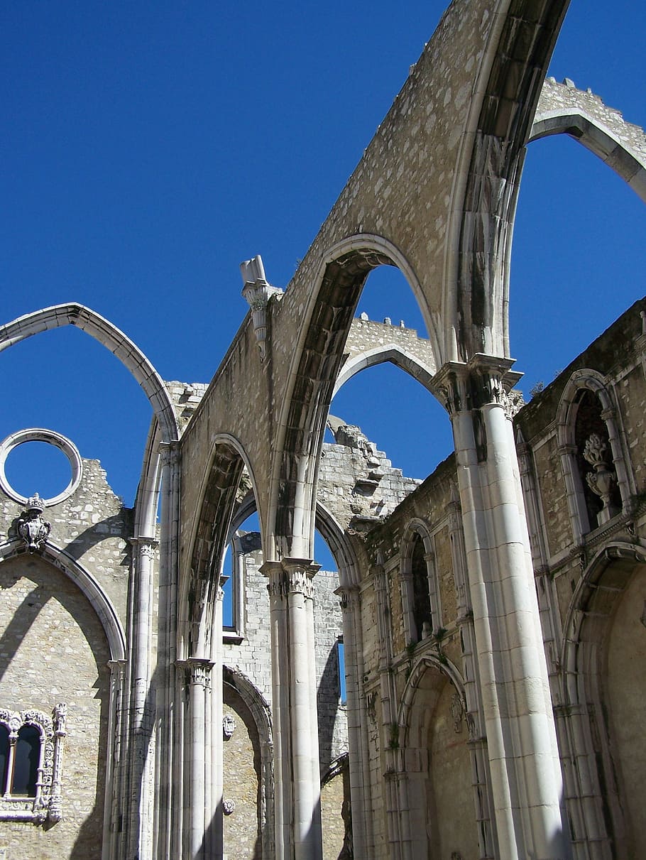 lisbon, portugal, ruins, church, architecture, cathedral, europe, HD wallpaper