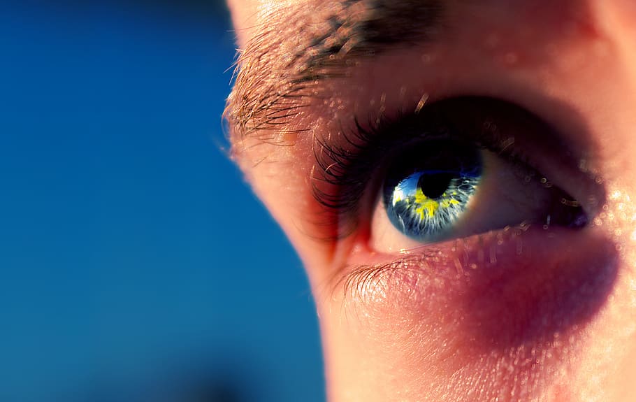 person's right eye, blue, macro, sun, yellow, human, close HD wallpaper