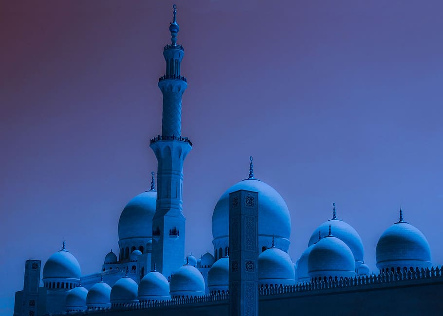 white dome temple, Dubai, Blue, Night, Blue Mosque, architecture HD wallpaper