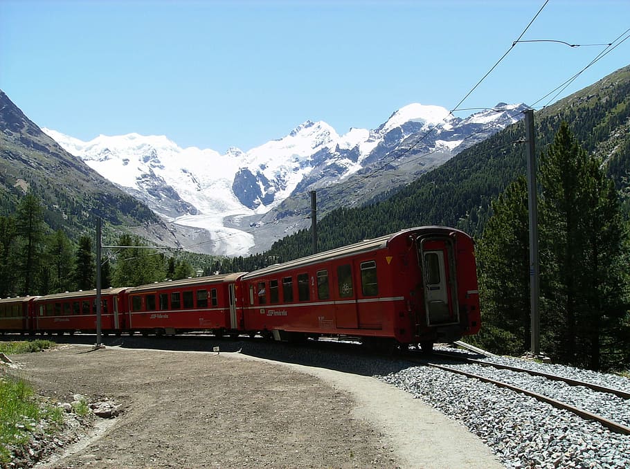 Railway, Mountains, Landscape, snow, mountain range, train - vehicle HD wallpaper