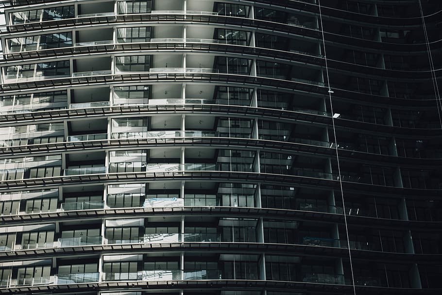 architectural photogaphy of buildings, gray concrete multi-storey building digital wallpaper HD wallpaper