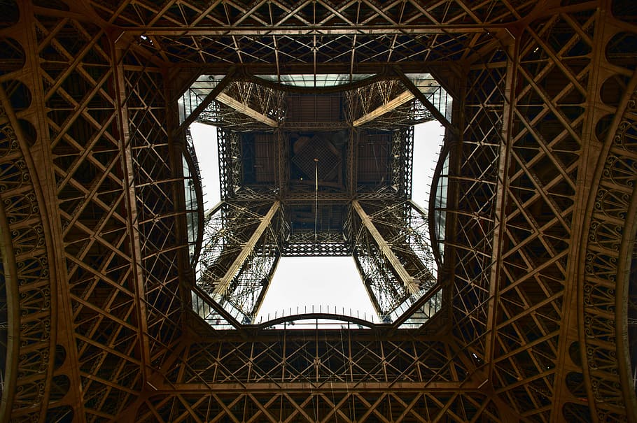 ground view of Eiffel tower, architecture, famous Place, indoors HD wallpaper