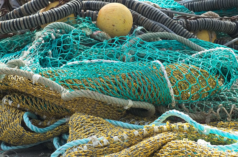 crumpled fish net, Fishing Nets, Meshes, meshes of nets, traditional fishing