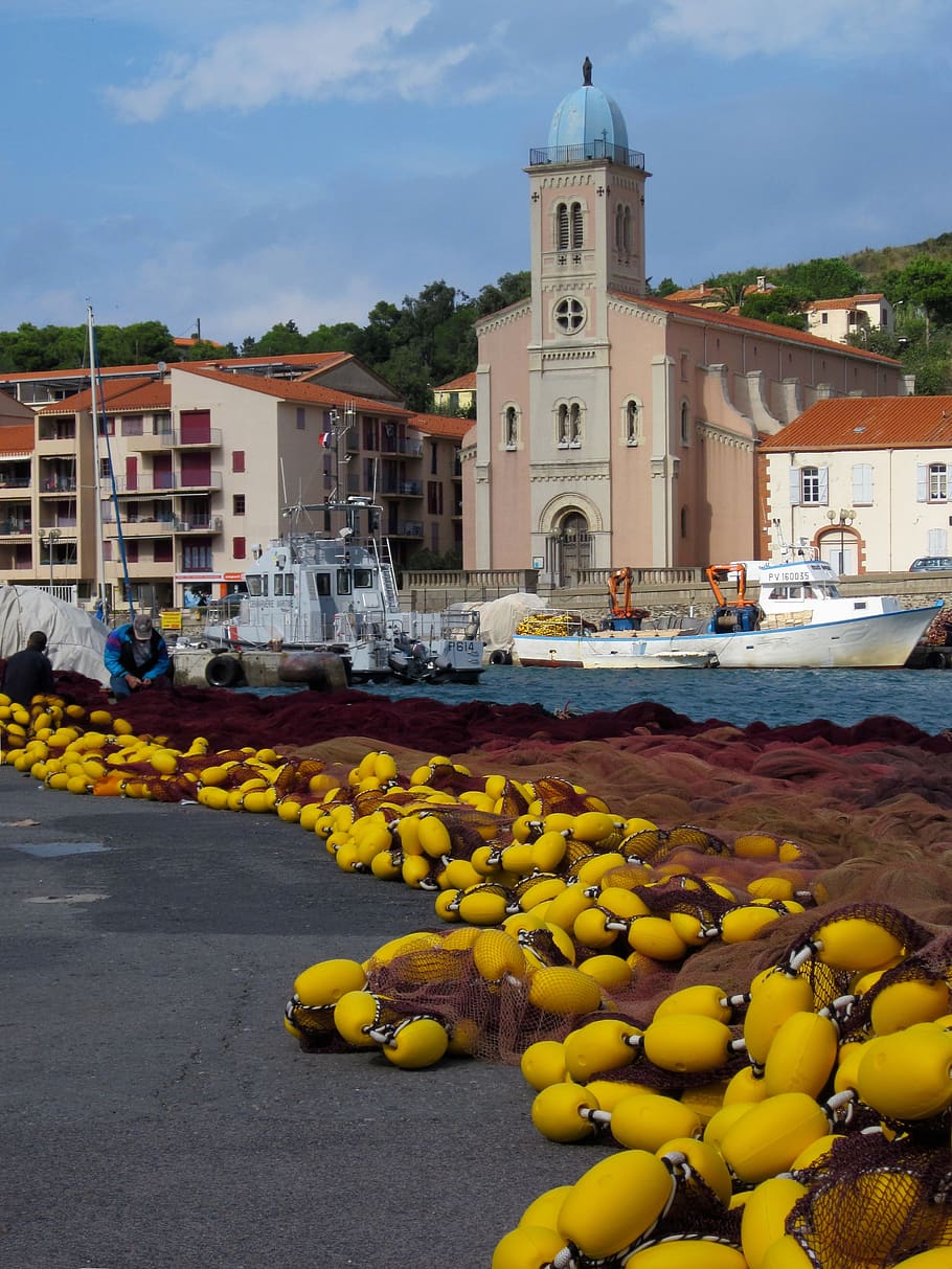 fishing net, port-vendres, france, mediterranean, pyrénées-orientales, HD wallpaper