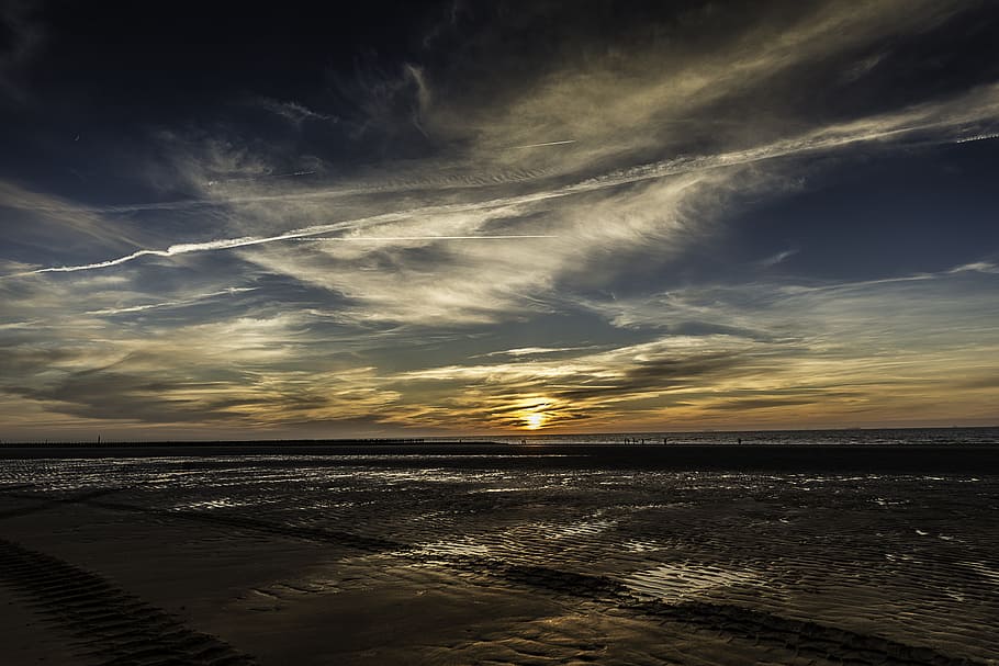 north sea, sunset, watts, abendstimmung, nordfriesland, beach, HD wallpaper