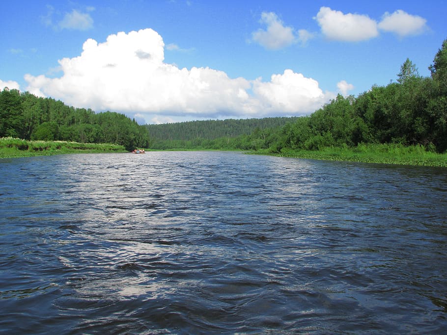 the river usva, perm krai, summer, sky, russia, silence, smooth surface